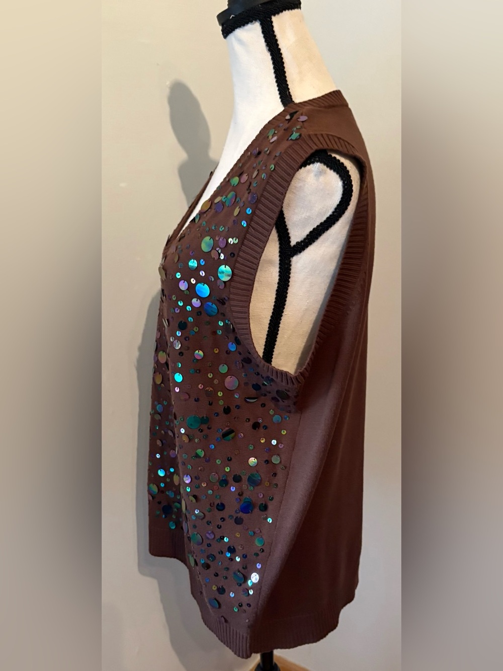 Lane Bryant multi-colored paillette sequin sweater vest Brown Size 14/16 - Picture 4 of 6